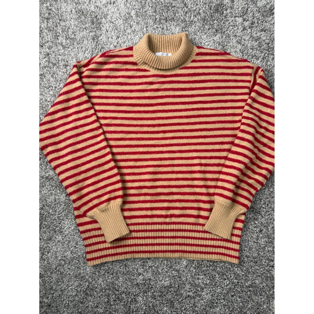 Ann Taylor Weekend Striped Mock Neck Sweater Women M Red Tan Preppy